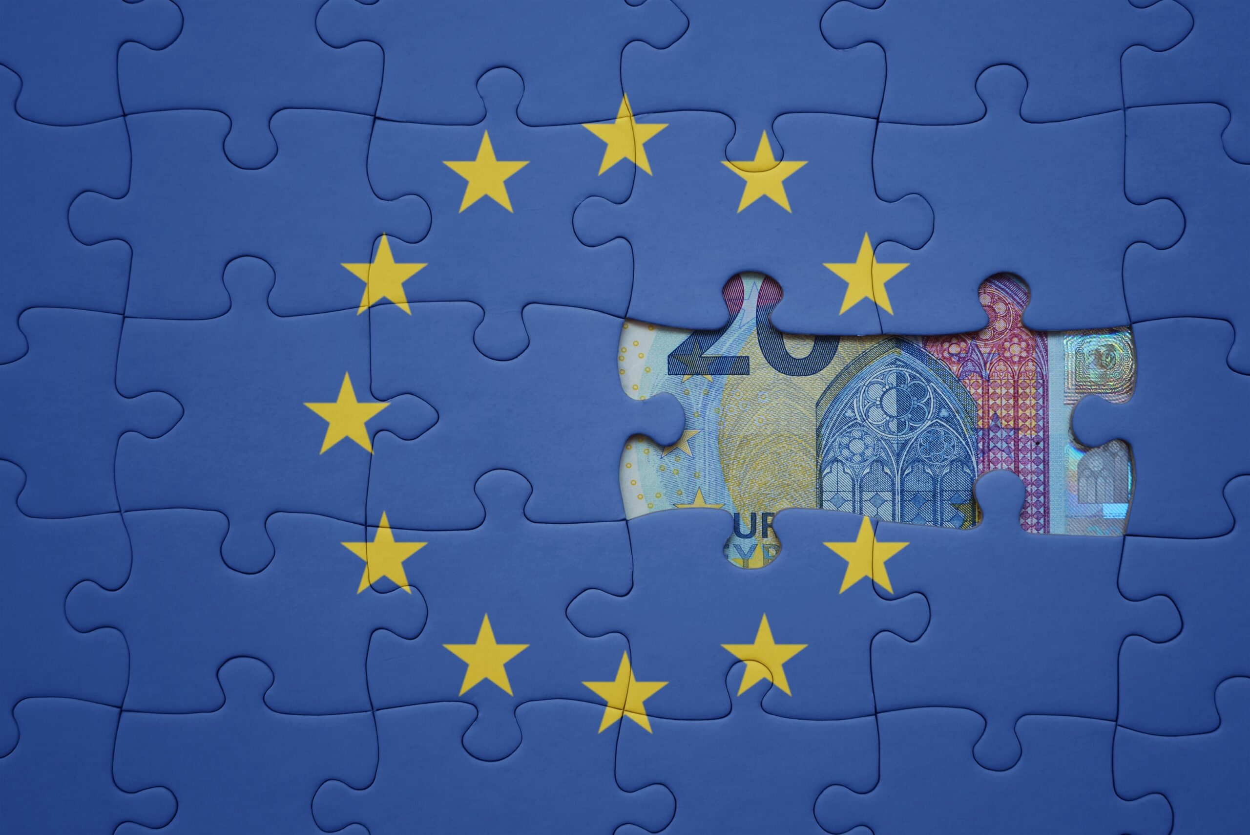 European Union Puzzle with Missing Piece Showing Euro Banknote