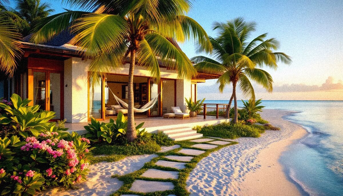 Tropical Beachfront Villa at Sunset